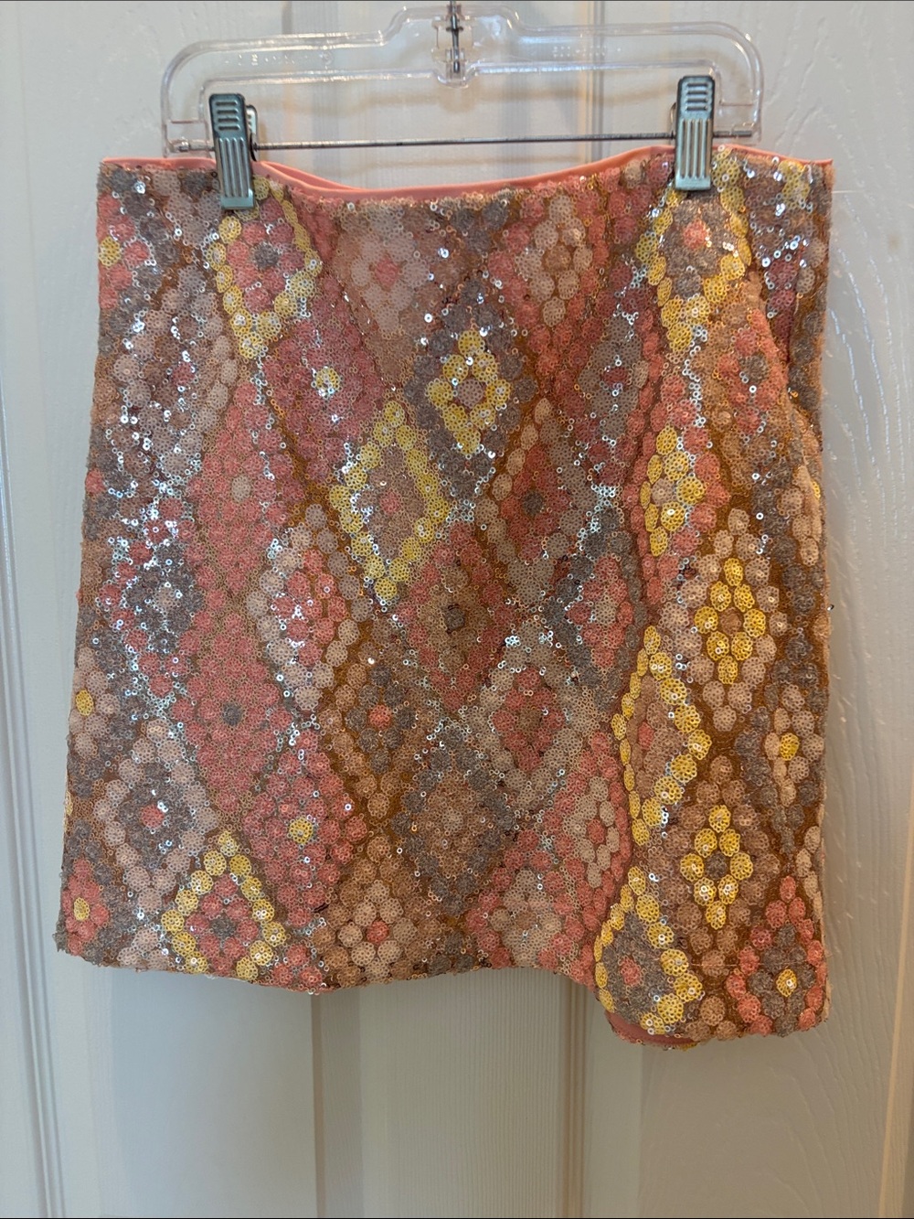 Caroline Constas Pink Multicolor Sequin Diamond Mini Skirt